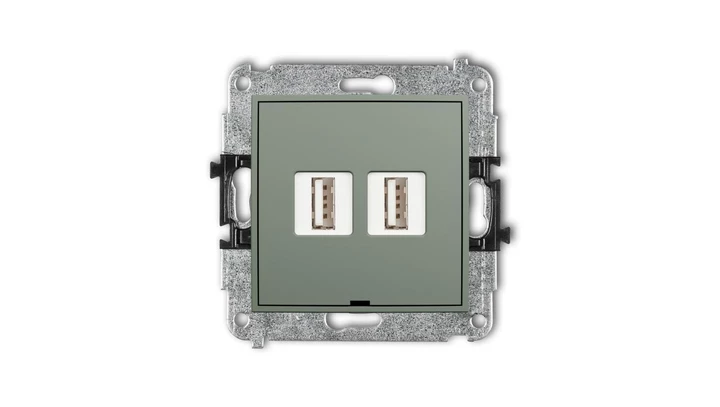 ICON Mechanizm gniazda podwójnego 2xUSB A-A 2.0, bez pola opisowego szałwiowy 61IGUSBBO-2