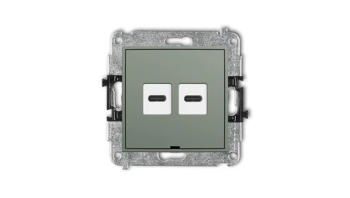 ICON Mechanizm ładowarki USB podwójnej 2xUSB C, 20W max., bez pola opisowego szałwiowy 61ICUSBBO-7