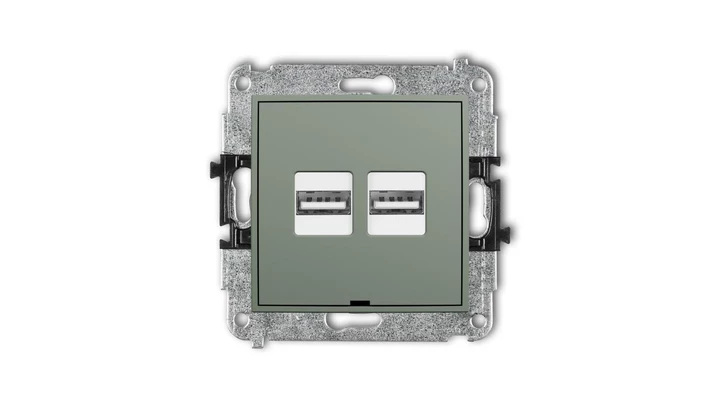 ICON Mechanizm ładowarki USB podwójnej 2xUSB A, 15,5W max., 5V, 3.1A, bez pola opisowego szałwiowy 61ICUSBBO-6