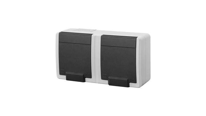 AQUANT 2K gniazdo natynkowe podwójne z uziemieniem 2x2P+Z IP55 szary 5042-10