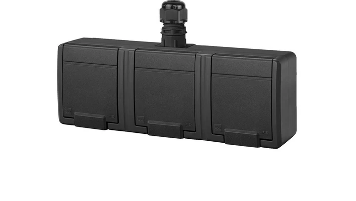 AQUANT 2K gniazdo natynkowe potrójne z uziemieniem 3x2P+Z IP65 antracytowy 5043-67