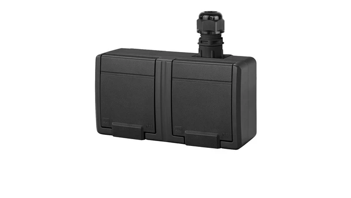 AQUANT 2K gniazdo natynkowe podwójne z uziemieniem 2x2P+Z IP65 antracytowy 5042-67