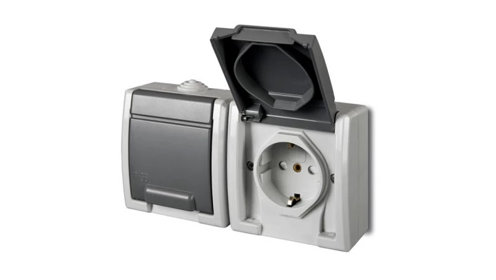 AQUANT Gniazdo hermetyczne podwójne 2x2P+Z schuko szare IP55 1245-10