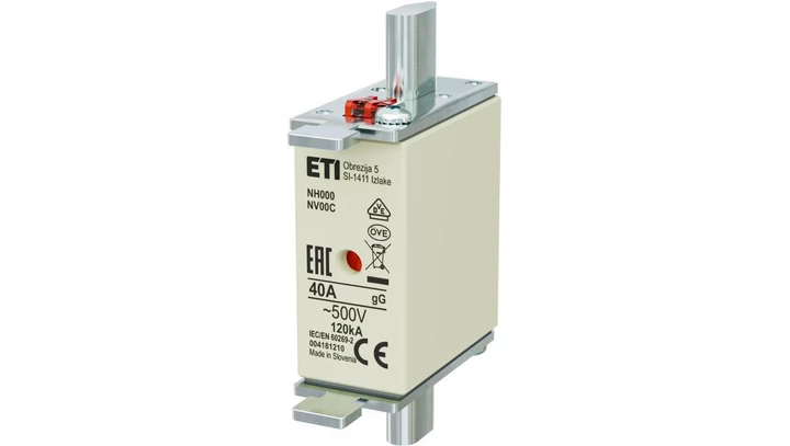 Bezpiecznik nożowy Wkładka topikowa, przemysłowa zwłoczna KOMBI NH000, NH00C gG/gL 40A 500V ETI POLAM