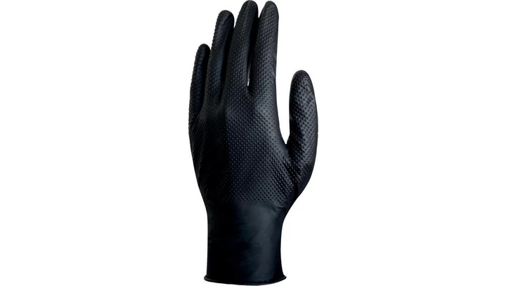 RĘKAWICE JEDNORAZOWE Z NITRYLU, NIEPUDROWANE, NITRYL O CHROPOWATEJ TEKSTURZE, OPAKOWANIE 50, CZARNE, ROZMIAR 11/12, V1600B5011