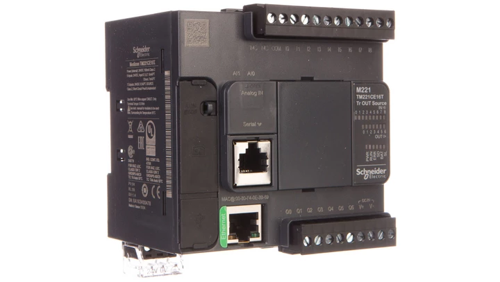 Sterownik kompaktowy, port szeregowy RJ45, Ethernet, 9 wejść, 7 wyjść tranzystorowych PNP, 24 VDC Modicon M221 TM221CE16T