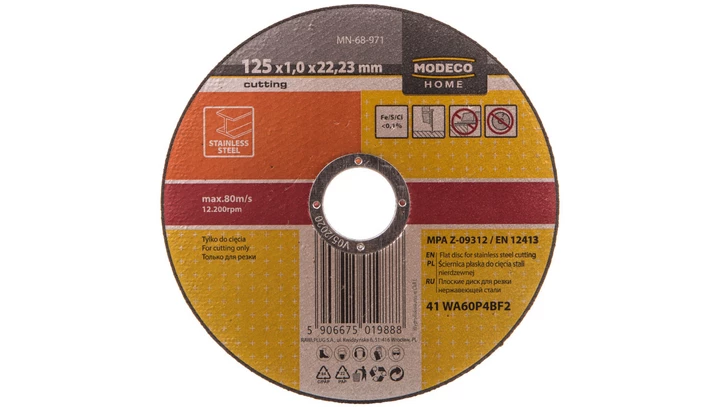 ŚCIERNICA DO CIĘCIA STALI NIERDZ. 125X1.0X22,23 MM PLASKA MN-68-971