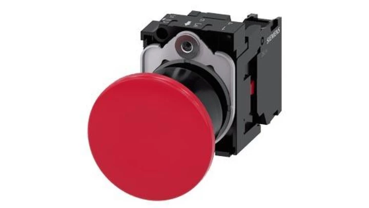 Przycisk grzybkowy, 22 mm, okrągły,czerwony, 40 mm, bez samopowrotu, odryglowanie pociągowe, z uchwytem, 1NC 3SU1100-1BA20-1CA0