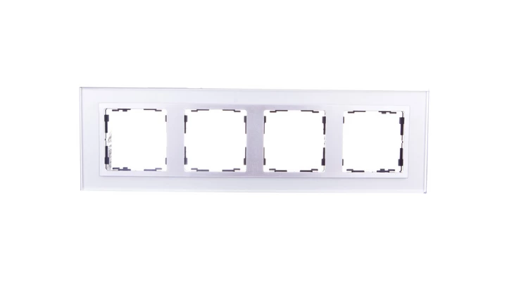 Simon 82 Ramka poczwórna pozioma szklana srebro/ ramka pośrednia aluminium mat 82947-62