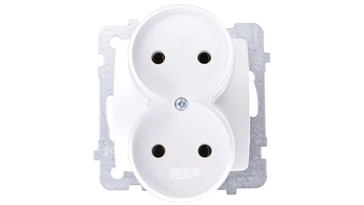 KARO Gniazdo podwójne b/u srebrny perłowy GP-2SR/m/43