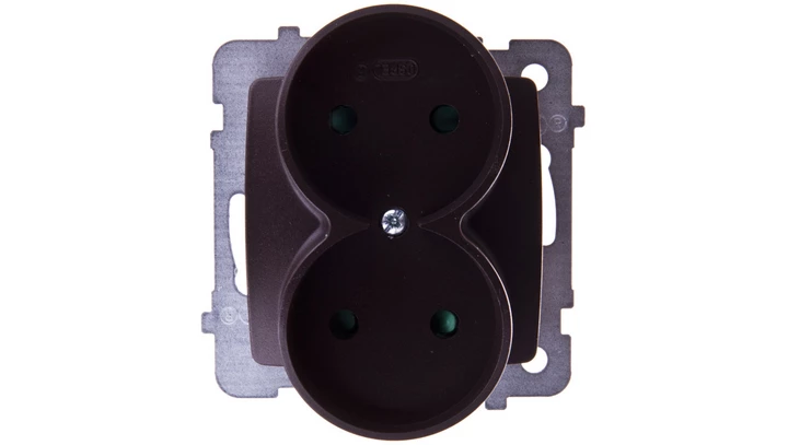 KARO Gniazdo podwójne b/u z przesłonami czekoladowy metalik GP-2SRP/m/40