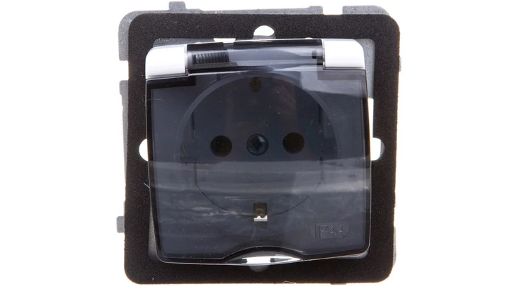 KARO Gniazdo bryzgoszczelne z/u Schuko IP44 klapka przezroczysta białe GPH-1SS/m/00/d