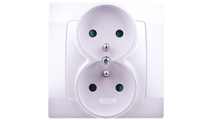 KARO Gniazdo podwójne z/u z przesłonami srebrny perłowy GP-2SZP/43