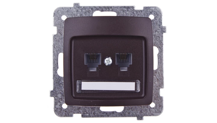 KARO Gniazdo telefoniczne podwójne RJ11 niezależne czekoladowy metalik GPT-2SN/m/40