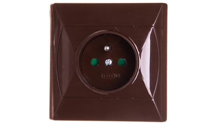 AKCENT Gniazdo pojedyncze z/u z przesłonami brązowe GP-1AZP/24