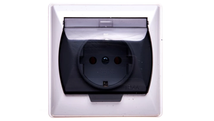 AKCENT Gniazdo bryzgoszczelne z/u Schuko IP44 klapka przezroczysta białe GPH-1AS/00/d