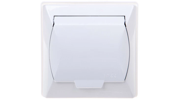 AKCENT Gniazdo bryzgoszczelne z/u Schuko IP44 klapka biała GPH-1AS/00/w