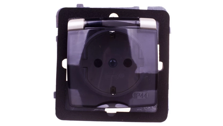 KARO Gniazdo bryzgoszczelne z/u Schuko IP44 klapka przezroczysta ecru perłowy GPH-1SS/m/42/d