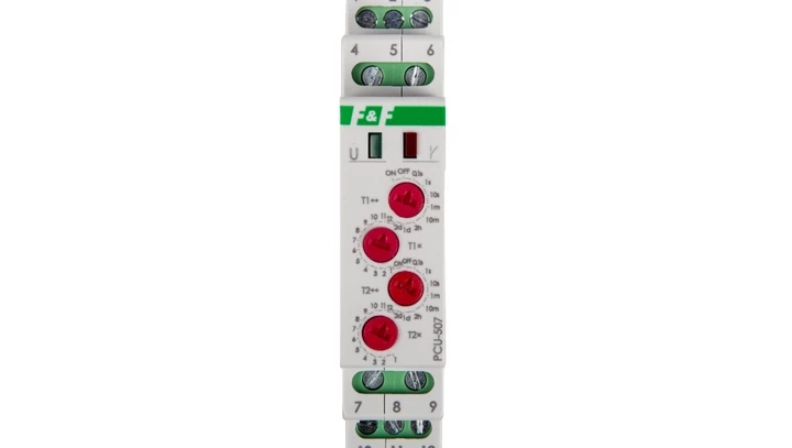 Przekaźnik czasowy 2P 8A 0,1sek-576h 230V AC opóźnione załączenie/wyłączenie - cykliczne PCU-507