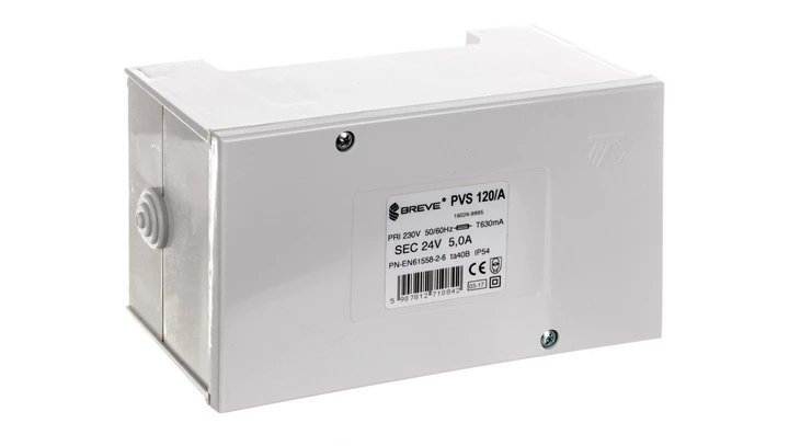 Transformator 1-fazowy bezpieczeństwa PVS 120/A 230/ 24V 5,0A, w obudowie, IP54, Ta 40, 16024-9995