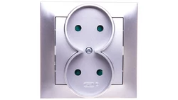 IMPRESJA Gniazdo podwójne b/u z przesłonami srebro GP-2YP/18