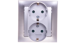 IMPRESJA Gniazdo podwójne z/u Schuko z przesłonami srebrne GP-2YSP/18