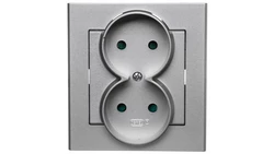 SONATA Gniazdo podwójne b/u z przesłonami srebro mat GP-2RP/38