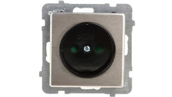 SONATA Gniazdo pojedyncze b/u z przesłonami stal inox GP-1RMP/m/37