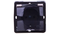 IMPRESJA Gniazdo bryzgoszczelne z/u Schuko IP44 z przesłonami klapka przezroczysta tytan GPH-1YSP/m/23/d