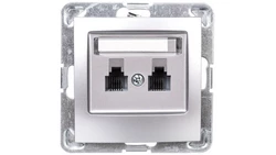 IMPRESJA Gniazdo telefoniczne podwójne RJ11 równoległe srebrne GPT-2YR/m/18