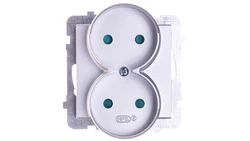 SONATA Gniazdo podwójne b/u z przesłonami srebro mat GP-2RRP/m/38