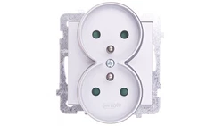 SONATA Gniazdo podwójne z/u z przesłonami srebro mat GP-2RRZP/m/38