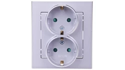 SONATA Gniazdo podwójne z/u Schuko z przesłonami srebro mat GP-2RSP/38