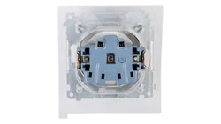 Simon 54 Gniazdo bryzgoszczelne z/u IP44 z przesłoną torów i klapką pełną białe DGZ1BZ.01/11