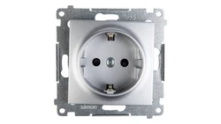 Simon 54 Gniazdo pojedyncze SCHUKO z/u 16A IP20 z przesłoną torów, szybkozłącza, srebrny mat DGSz1CZ.01/43