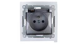 Simon 54 Gniazdo bryzgoszczelne z/u IP44 z przesłoną torów i klapką transparentną srebrny mat DGZ1BZ.01/43A