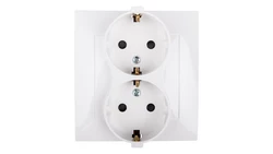 Simon 54 Gniazdo podwójne SCHUKO z/u 16A IP20 z przesłoną torów białe DGSz2Z/11