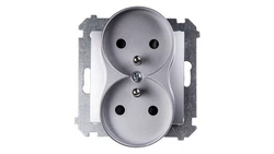 Simon 54 Gniazdo podwójne z/u 16A IP20 z przesłoną torów srebrny mat DGZ2MZ.01/43