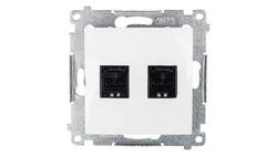 Simon 54 Gniazdo komputerowe podwójne 2xRJ45 kat.6 z przesłoną białe D62.01/11