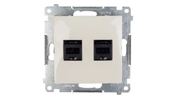 Simon 54 Gniazdo komputerowe podwójne 2xRJ45 kat.6 z przesłoną kremowe D62.01/41
