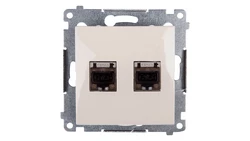 Simon 54 Gniazdo komputerowe podwójne 2xRJ45 kat.6 ekranowane z przesłoną kremowe D62E.01/41