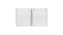 FALA Gniazdo hermetyczne podwójne z/u Schuko IP44 klapka biała GNH-2HS/00/w