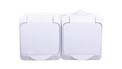 Cedar Plus Gniazdo hermetyczne podwójne z/u z klapką i przesłonami 16A IP44 białe WDE000522