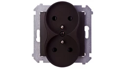 Simon 54 Gniazdo podwójne z/u 16A IP20 z przesłoną torów brąz mat DGZ2MZ.01/46