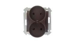Simon 54 Gniazdo podwójne b/u 16A IP20 z przesłoną torów brąz mat DG2MZ.01/46