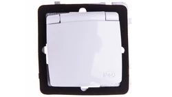 KARO Gniazdo bryzgoszczelne z/u Schuko IP44 z przesłonami klapka biała GPH-1SSP/m/00/w
