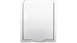 Simon Aquarius Gniazdo hermetyczne pojedyncze z/u IP54 z przesłoną torów i klapką pełną białe AQGZ1z/11