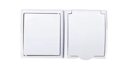 FALA Łącznik hermetyczny pojedynczy + gniazdo z/u z klapką białe ZH-Ł1G/00/w