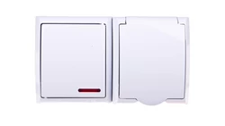 FALA Łącznik hermetyczny pojedynczy z podświetleniem LED + gniazdo hermetyczne pojedyncze z/u z klapką białe ZH-Ł1SG/00/w