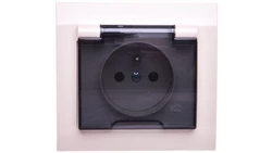 KIER Gniazdo bryzgoszczelne z/u IP44 z przesłonami klapka przezroczysta beżowe GPH-1WZP/01/d